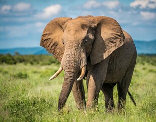 Fototapeta premium African Elephants in Grasslands: Majestic Giants of the Wild