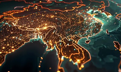 Digital map of Asia, concept of global network and connectivity, data transfer and cyber technology, business exchange, information and telecommunication


 - Powered by Adobe