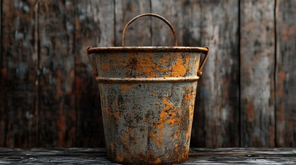 Fototapeta premium Rustic Vintage Metal Bucket on Wooden Background