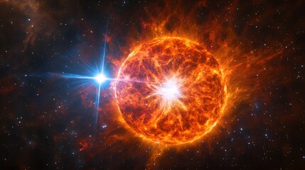 Fototapeta premium Stellar Collision A Fiery Cosmic Dance In Space