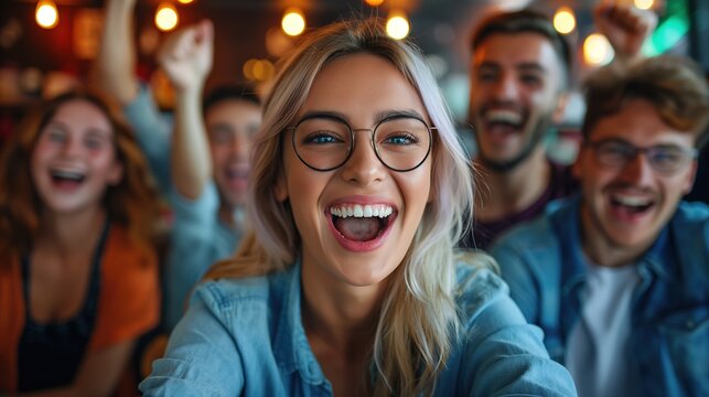 Celebrating a Correct Trivia Answer: A Close-Up of a Team of Happy Individuals. Teamwork, success, celebration, knowledge sharing, intellectual games,Trivia Day