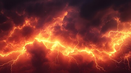 Fiery Lightning Strikes Across Dark Red Cloudscape