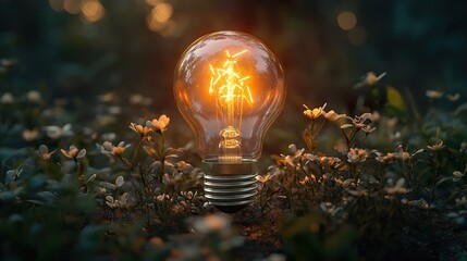 Illuminating Nature: A Glowing Bulb in a Field of Flowers