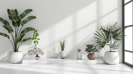 many potted plants in a row on a white table