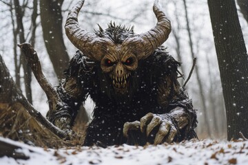 mysterious creature lurking in a snowy forest