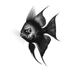 Fototapeta premium Monochrome illustration of a fish with detailed fins and scales.