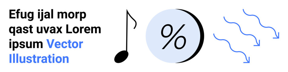 Music note, percentage symbol, and wavy lines in blue and black. Ideal for financial reports, music events, marketing, infographics, educational materials, presentations, and web design. Landing page