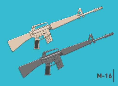 M-16 legendary assault rifle machine gun on blue background. Vector illustration. vector image of a modern automatic rifle