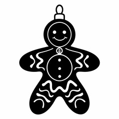 Stained Glass Christmas gingerbread man round sign Ornament Black silhouette
