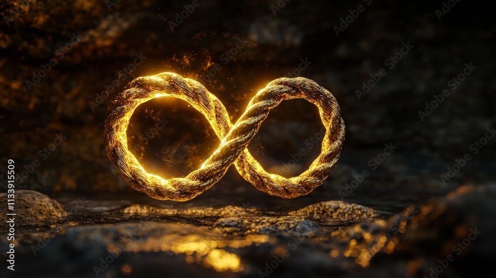 Poster surreal golden rope floating amidst nature abstract art dreamlike environment enigmatic viewpoint fo