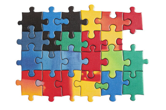 Colorful Jigsaw Puzzle Board with a Completed Image of a Scenic Landscape, Perfect for Family Fun with isolated on transparent background