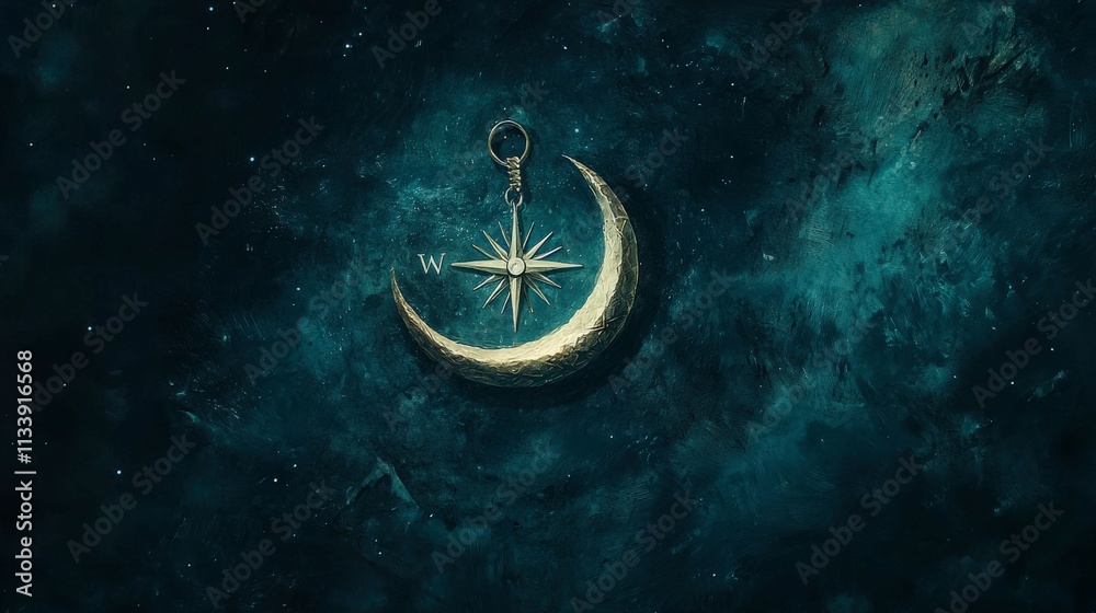 Aufkleber cosmic dreamscape surreal compass in dark space with unique perspectives on imagination and digital 