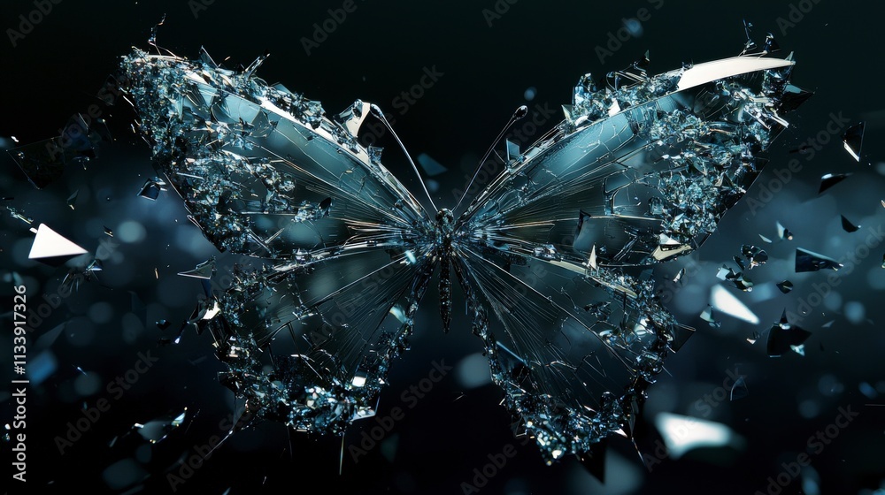 Poster shattered glass butterfly formation in abstract art dark environment digital creation surrealism art