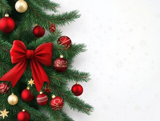 festive christmas tree with red ornaments and bow