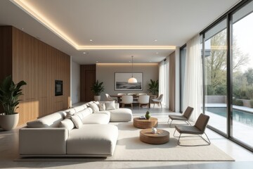 Fototapeta premium Modern Living Room with Elegant Furniture and Outdoor View