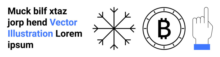 Obraz premium Snowflake symbol, Bitcoin icon, and pointing hand gesture. Ideal for fintech, cryptocurrency, winter themes, gestures, digital finance, minimalism, educational content Landing page