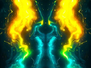 A blue and yellow abstract background with a pattern of flames