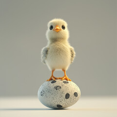 Obraz premium Adorable chick standing on speckled egg, showcasing quirky and fun Easter theme