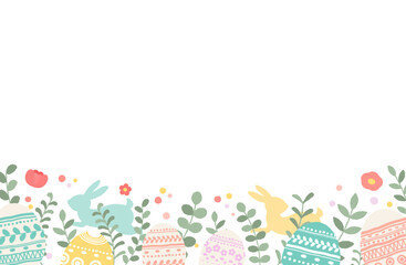 イースター上フレームベクターイラスト 枠 コピースペース 飾り罫 罫線 あしらい 春 かわいい 兎