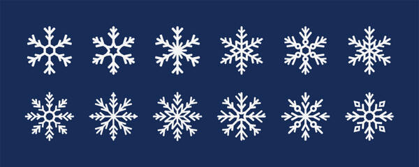 White snowflake icon. Ice crystals with different style vector illustration