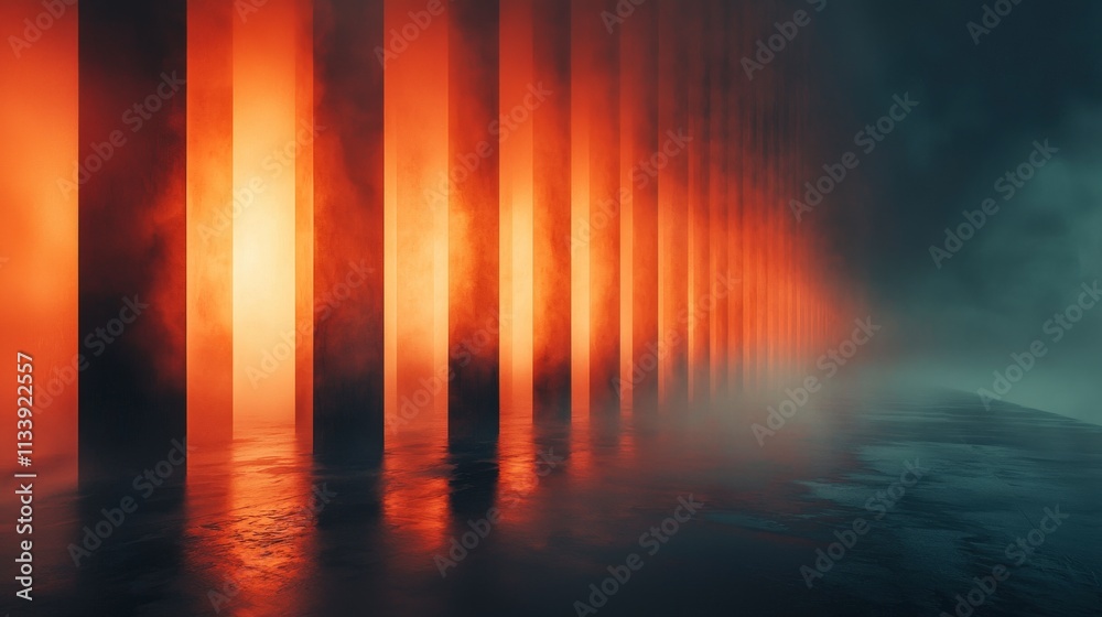 Poster emerging glowing lines in misty urban landscape a surreal perspective from the shadows