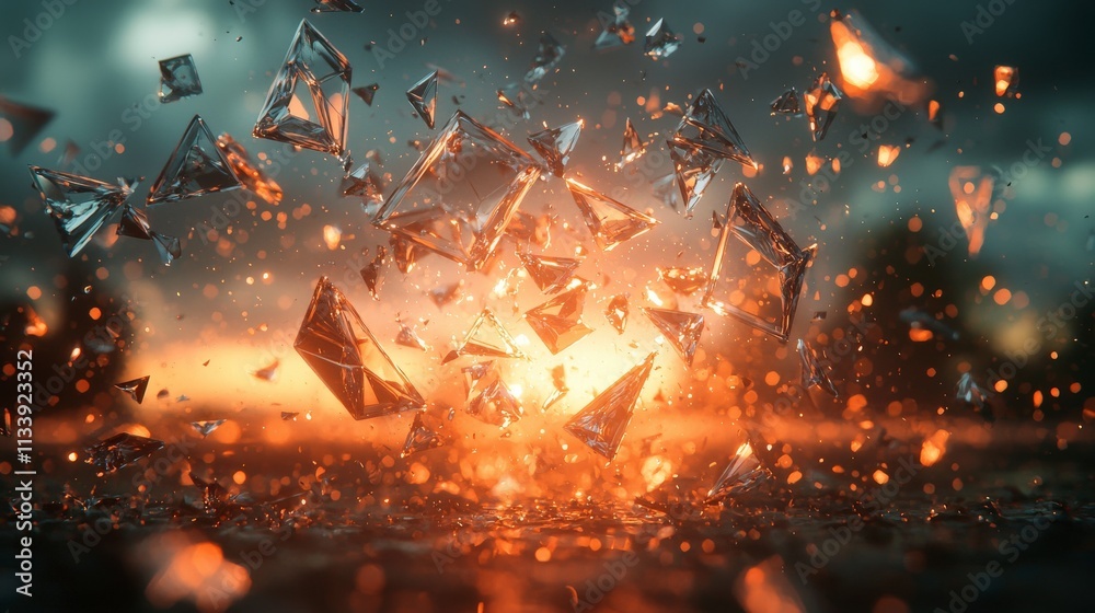 Poster shattered geometric fragments illuminate the horizon abstract art digital environment conceptual vie