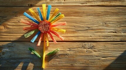 Creative sunflower art workshop make a multicolored straw design in a bright fun setting