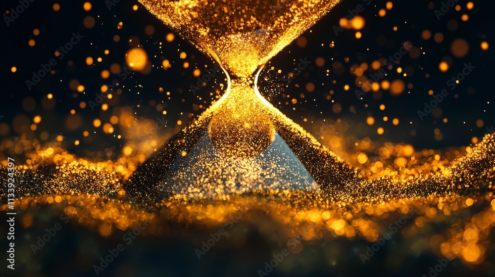 Poster golden sand particles create stunning hourglass in enchanting environment captivating visual art abs