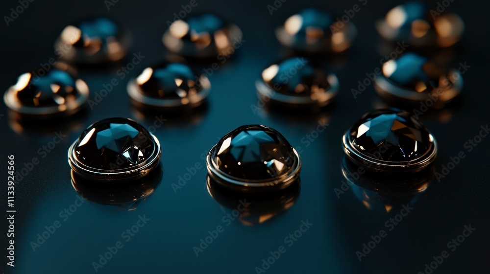 Poster Close-up view of magnetic buttons in north star shape artistic display in modern creative studio photography