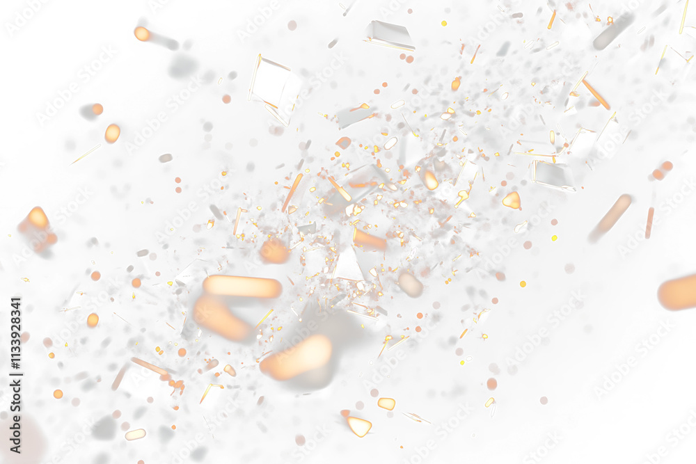 Poster Abstract image of shattered glass fragments exploding against a Transparent background.