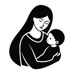 Mother and Baby Care Silhouette Vector Art Illustration - Loving Bond and Tender Moments