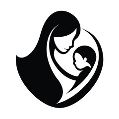 Mother and Baby Care Silhouette Vector Art Illustration - Loving Bond and Tender Moments