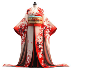 Elegant Silk Kimono with Isolated Sash and Obi with isolated on transparent background