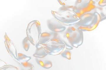 Abstract image of translucent, glowing teardrop shapes floating against a Transparent background.