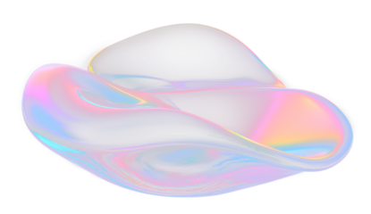 Abstract iridescent fluid form, swirling colors, vibrant, dynamic.