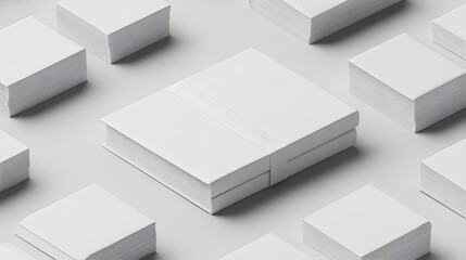 Two blank books stacked amongst many others, creating a clean, minimalist pattern.