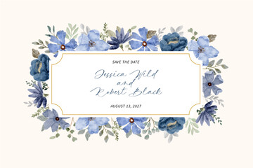 blue floral watercolor label frame