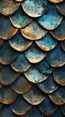 Rustic Bronze and Teal Fish Scales Pattern