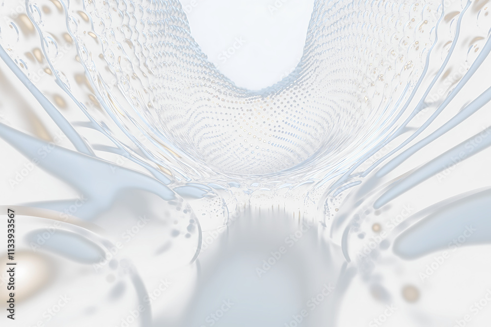Poster transparent abstract metallic tunnel with reflective spheres.
