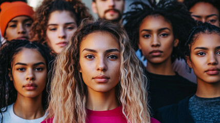 Fototapeta premium A diverse group of women and men standing together with signs that say 'Believe Survivors,' symbolizing solidarity in the fight against sexual misconduct