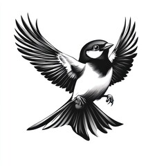 Fototapeta premium Black and white illustration of a bird in flight.