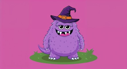 lavender monster with a tiny wizards hat