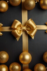 golden christmas balls with ribbon