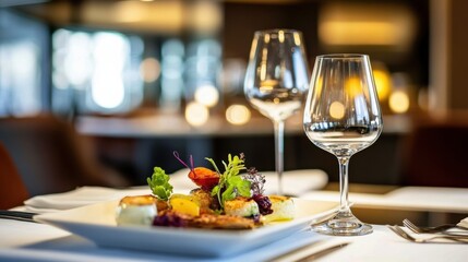 Fototapeta premium Luxury hotel culinary experience, chefs preparing gourmet meals, professional-grade kitchen, vibrant fresh ingredients, and a refined modern setting