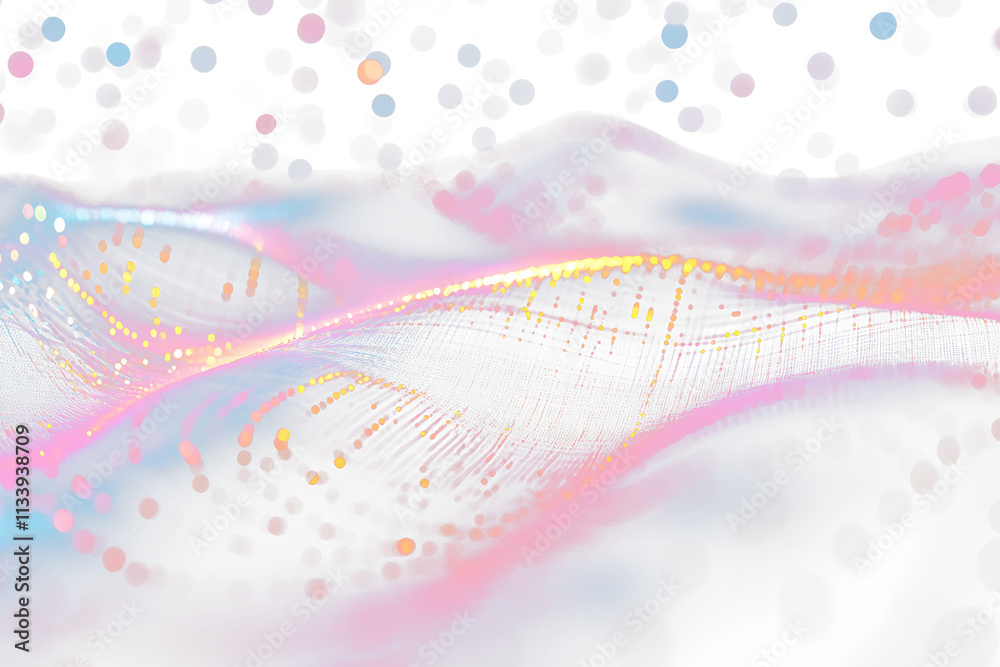 Poster Abstract glowing waves of data points in vibrant colors on a Transparent background.
