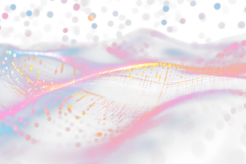 Abstract glowing waves of data points in vibrant colors on a Transparent background.