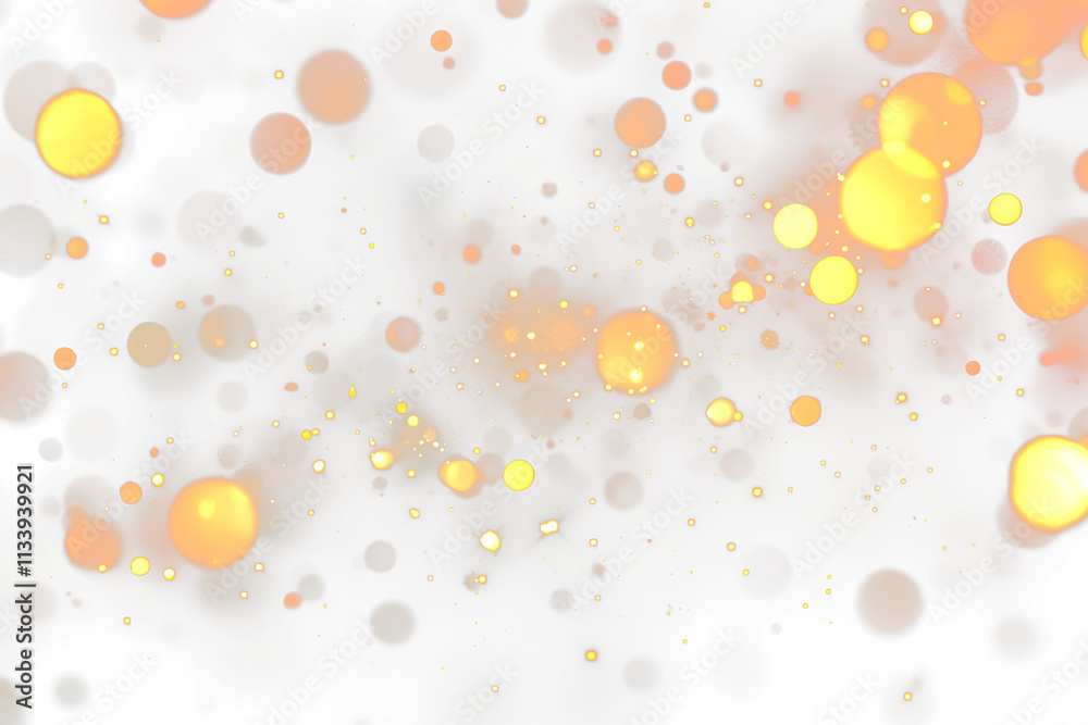 Poster abstract gold and orange bokeh lights on a transparent background.