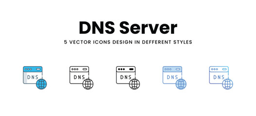 DNS Server icons set in different style vector stock illustration