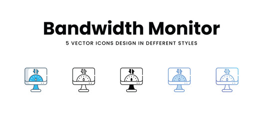 Bandwidth Monitor icons set in different style vector stock illustration