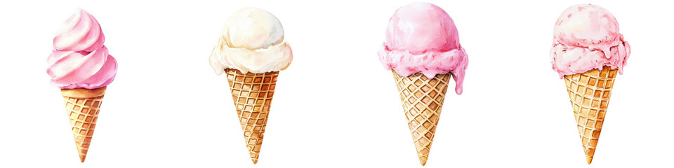 Vibrant and Enticing Display of Various Flavors of Delectable Ice Cream Cones Offering a Delightful and Refreshing Frozen Treat Perfect for Summertime Indulgence and Pleasure